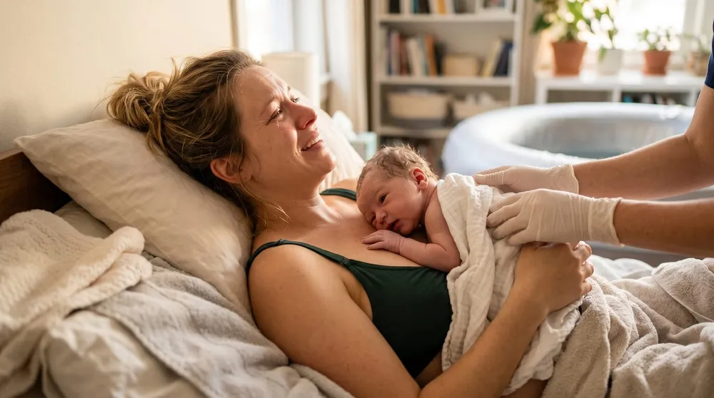 Nyfödd de första sekunderna mot mammans bröst